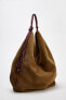 SPLIT LEATHER SHOULDER BAG WITH CORD STRAP