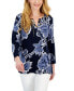 ფოტო #1 პროდუქტის Women's 3/4 Sleeve Printed Chain Lace-Up Tunic, Created for Macy's