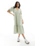 JDY seersucker tiered maxi dress in green check