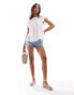 Фото #3 товара Vero Moda high neck flutter sleeved embroidered top in white