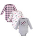 ფოტო #1 პროდუქტის Baby Girls Cotton Long-Sleeve Bodysuits, Pink Moose, 3-Pack