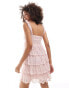 Фото #4 товара Miss Selfridge strappy lace tiered back detail mini dress in pink