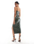 Фото #3 товара Style Cheat bandeau leather look midi dress in green