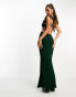 ASOS DESIGN embroidered ruffle maxi dress with lace inserts in forest green