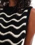 Vila open detail knitted vest with squiggle stripe in black and beige