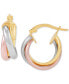 ფოტო #1 პროდუქტის Polished Tube Crossover Small Hoop Earrings in 14k Tricolor Gold, 3/4"