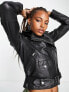 Фото #4 товара Object real leather jacket in black