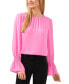 Фото #1 товара Women's Crewneck Long Sleeve Smocked Ruffle Cuff Blouse