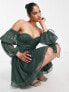 Фото #4 товара ASOS DESIGN corseted off the shoulder flippy dress with blouson sleeves in sage green