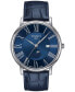 ფოტო #1 პროდუქტის Men's Carson Premium Gent Moonphase Blue Leather Strap Watch 40mm