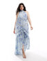 ASOS DESIGN Curve lace insert halter tiered maxi dress with circle trim in vintage floral print