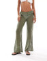 ONLY Petite flare beach trousers with folded waistband in light green