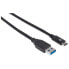 Фото #2 товара Manhattan USB-C to USB-A Cable - 1m - Male to Male - 10 Gbps (USB 3.2 Gen2 aka USB 3.1) - 3A (fast charging) - Equivalent to Startech USB31AC1M - SuperSpeed+ USB - Black - Lifetime Warranty - Polybag - 1 m - USB C - USB A - USB 3.2 Gen 1 (3.1 Gen 1) - Male/Male - B