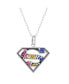 ფოტო #1 პროდუქტის Superman Cutout Stainless Steel Rainbow Crystals Emblem Necklace, 18"
