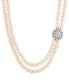 Freshwater Pearl (5-6mm) & Cubic Zirconia Double Strand 17" Collar Necklace in Sterling Silver