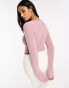 Bershka fluffy knit square neck jumper in pale pink