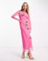 Фото #2 товара Never Fully Dressed long sleeve embellished maxi dress in pink butterfly print