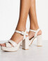 New Look plaited heeled sandal in off-white croc