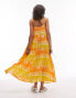 Topshop ruche tie side maxi beach dress in orange and yellow