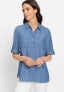Women's Cotton Linen Shirt with Rolled Sleeve Tab Detail