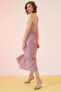 Фото #2 товара Volanlı Sırtı Çapraz Detaylı İp Askılı Çizgili Poplin Midi Elbise