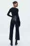 Zw navy straight-leg high-waist faux leather trousers