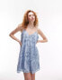 Topshop embroidered swing mini dress in blue Синий, S - EU 36-38 - фото #1