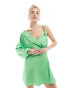 Фото #1 товара ASOS DESIGN one shoulder twist detail draped mini dress in bright green