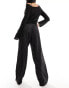 Monki drawstring straight leg trousers in black pinstripe