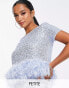 Фото #1 товара Jaded Rose Petite short sleeve crop top with faux feather trim in baby blue sequin co-ord