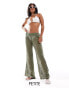 ONLY Petite flare beach trousers with folded waistband in light green