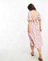 Lola May Petite tie back puff sleeve midi smock dress in pink floral print