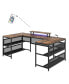 U-Shaped Desk With Shelve And LED Lights