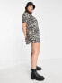 Wednesday's Girl Curve smock mini dress with pleated front in grunge leopard