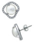 ფოტო #2 პროდუქტის Imitation Pearl Cubic Zirconia Halo Button Earring in Silver Plate