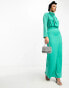 Фото #6 товара ASOS DESIGN Modest satin high neck pleat detail maxi dress with long sleeves in jewel green