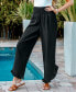 Women's Black Smocked Waist Straight Leg Ruffle Pants