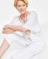 Фото #3 товара Women's 100% Linen Embellished Flutter-Sleeve Top, Created for Macy's