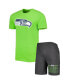 ფოტო #1 პროდუქტის Men's Charcoal and Neon Green Seattle Seahawks Meter T-shirt and Shorts Sleep Set