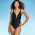 Women's Plunge Hardware Trim Cheeky One Piece Swimsuit - Shade & Shore Black L