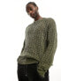 Фото #1 товара ASOS DESIGN oversized knitted pointelle crew neck jumper in khaki