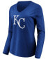 ფოტო #2 პროდუქტის Women's Royal Kansas City Royals Official Logo Long Sleeve V-Neck T-shirt