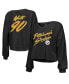 ფოტო #1 პროდუქტის Women's Threads T.J. Watt Black Distressed Pittsburgh Steelers Name and Number Off-Shoulder Script Cropped Long Sleeve V-Neck T-shirt