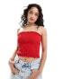 Bershka shirred bandeau top in red Красный, XS - EU 34 - фото #1