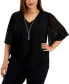 Plus Size Flutter-Sleeve Necklace Top, Created for Macy's