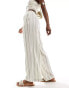 New Look linen wide leg trouser in cream stripe