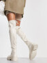 Фото #2 товара New Look over the knee chunky stretch flat boots in Cream