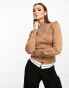 River Island puff sleeve knit top with button detail in camel