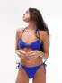 Topshop mix and match textured halterneck bandeau knot bikini top in blue