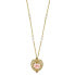 2028 gold-Tone Pink Crystal Heart and Pink Porcelain Rose Filigree Necklace 16" Adjustable